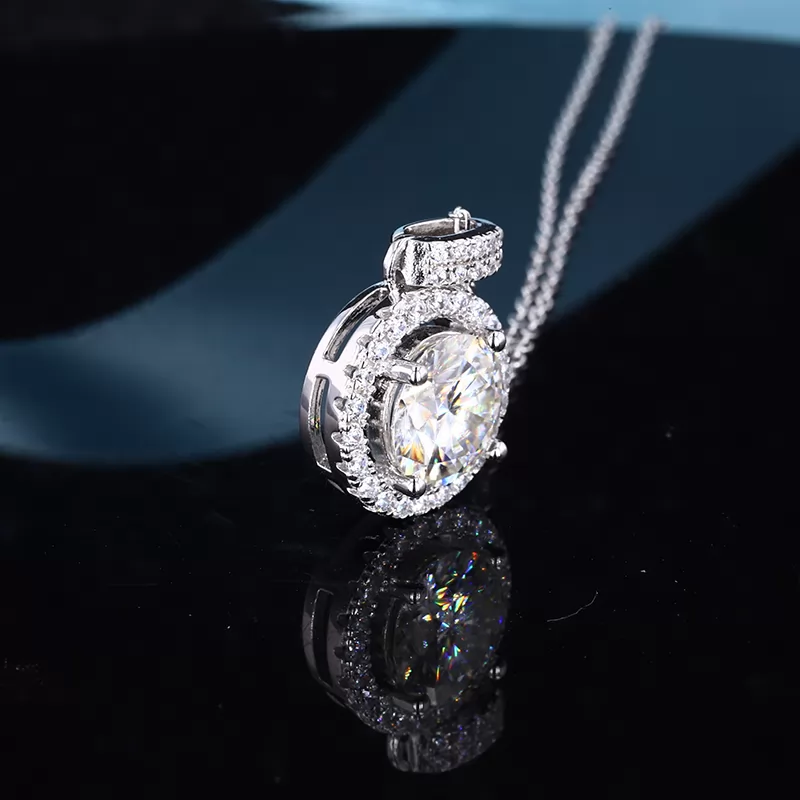 8mm Round Brilliant Cut Moissanite S925 Sterling Silver Diamond Pendant Necklace