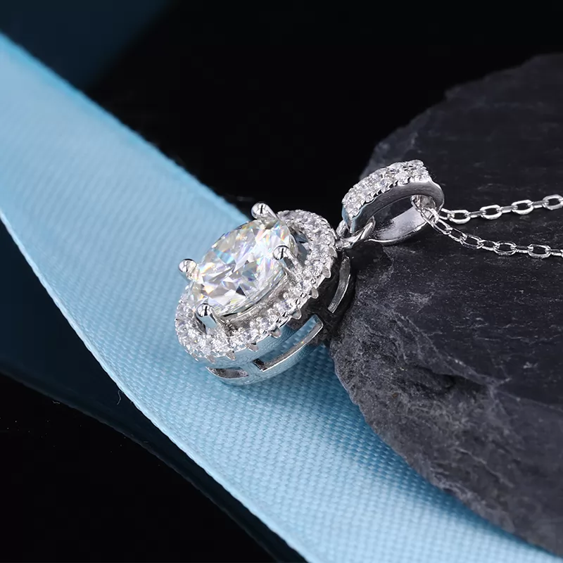 8mm Round Brilliant Cut Moissanite S925 Sterling Silver Diamond Pendant Necklace