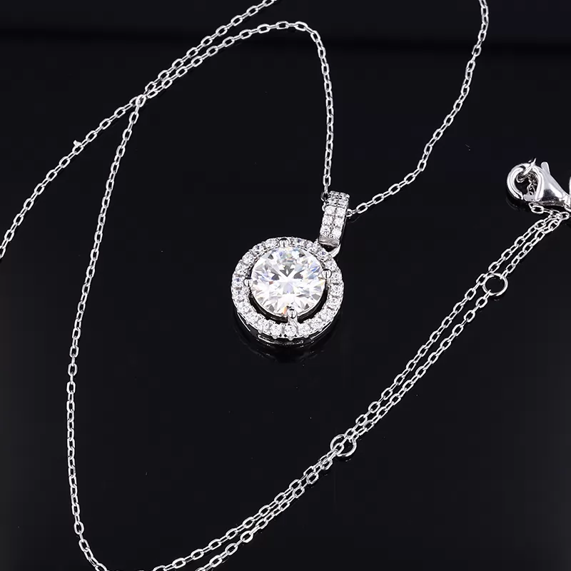 8mm Round Brilliant Cut Moissanite S925 Sterling Silver Diamond Pendant Necklace