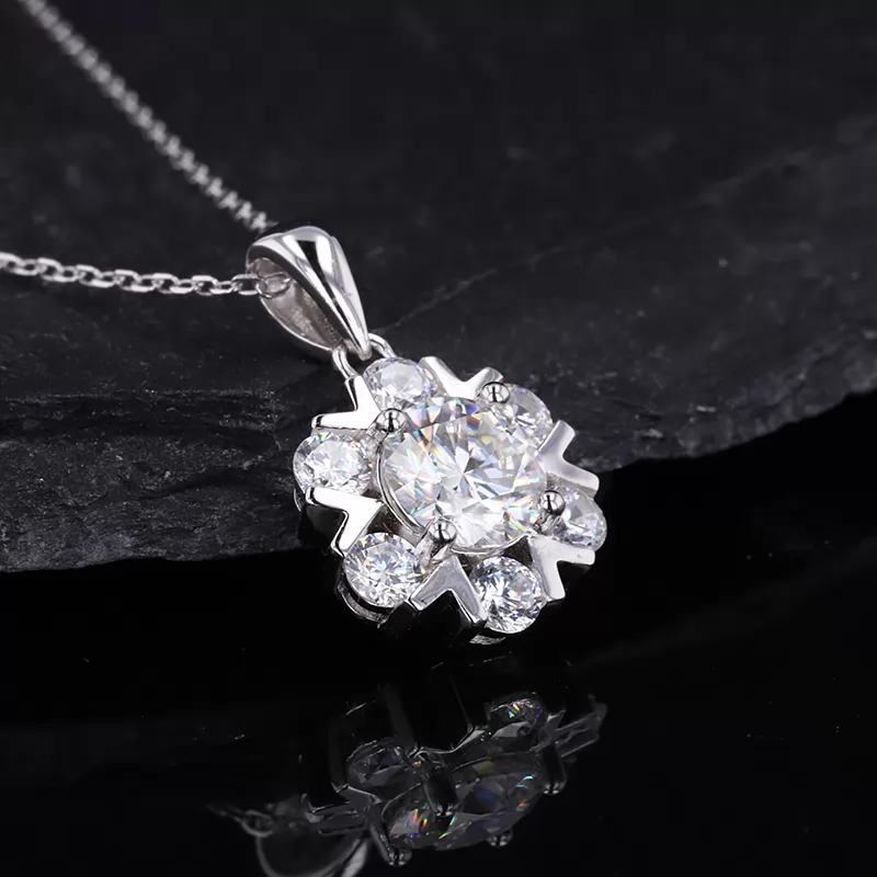 6.5mm Round Brilliant Cut Moissanite S925 Sterling Silver Diamond Pendant Necklace