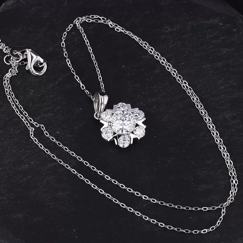 6.5mm Round Brilliant Cut Moissanite S925 Sterling Silver Diamond Pendant Necklace