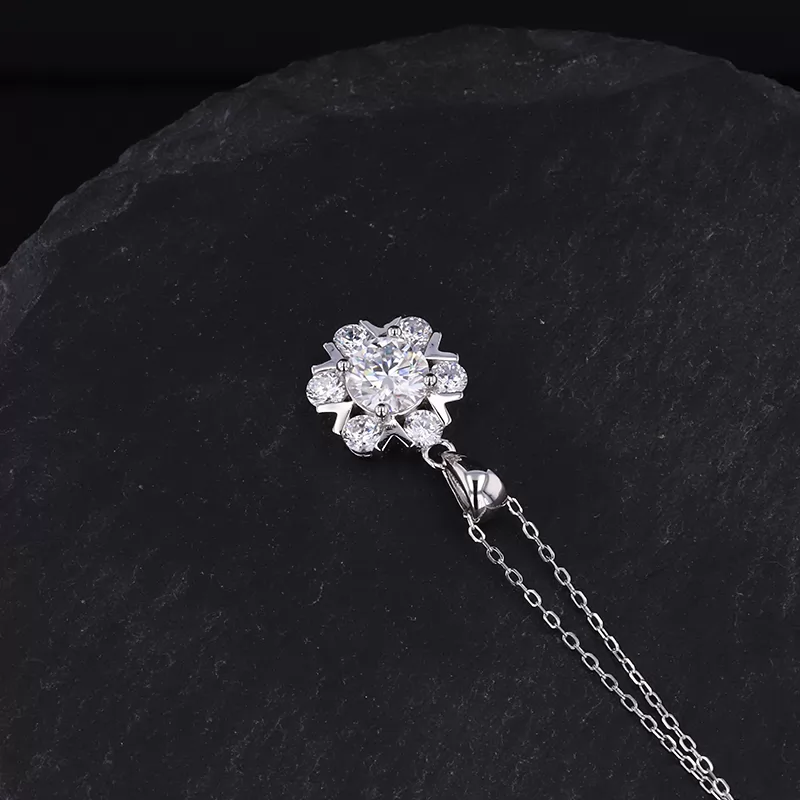 6.5mm Round Brilliant Cut Moissanite S925 Sterling Silver Diamond Pendant Necklace