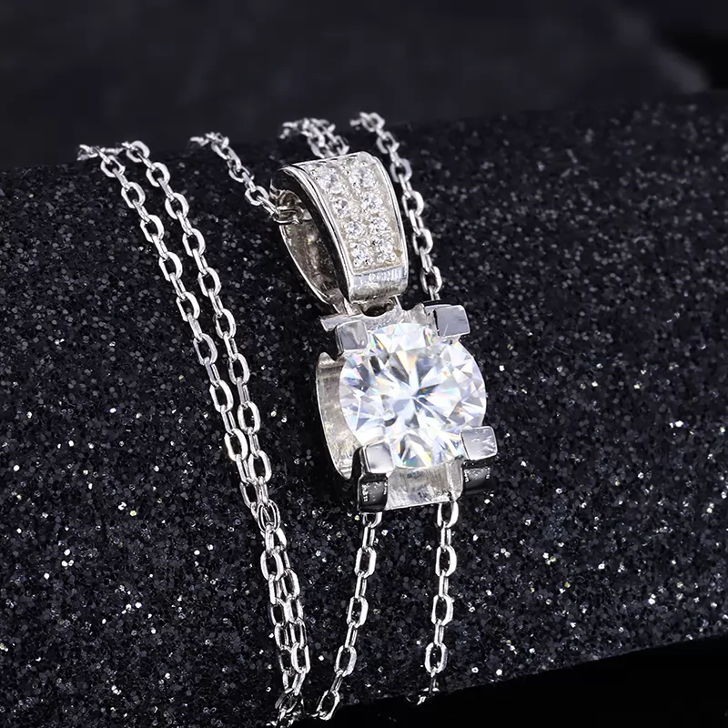 6.5mm Round Brilliant Cut Moissanite S925 Sterling Silver Diamond Pendant Necklace