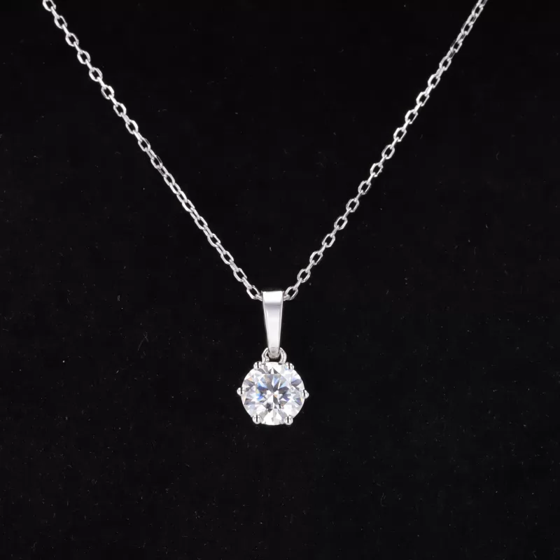 6.5mm Round Brilliant Cut Moissanite S925 Sterling Silver Diamond Pendant Necklace