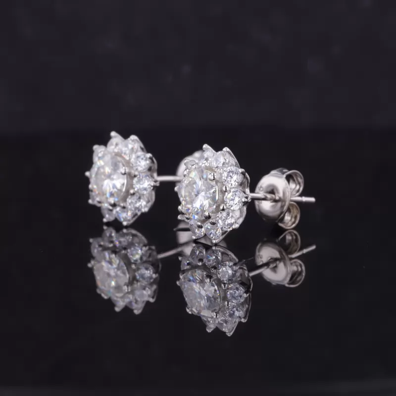 5mm Round Brilliant Cut Moissanite Halo Set S925 Sterling Silver Diamond Stud Earrings