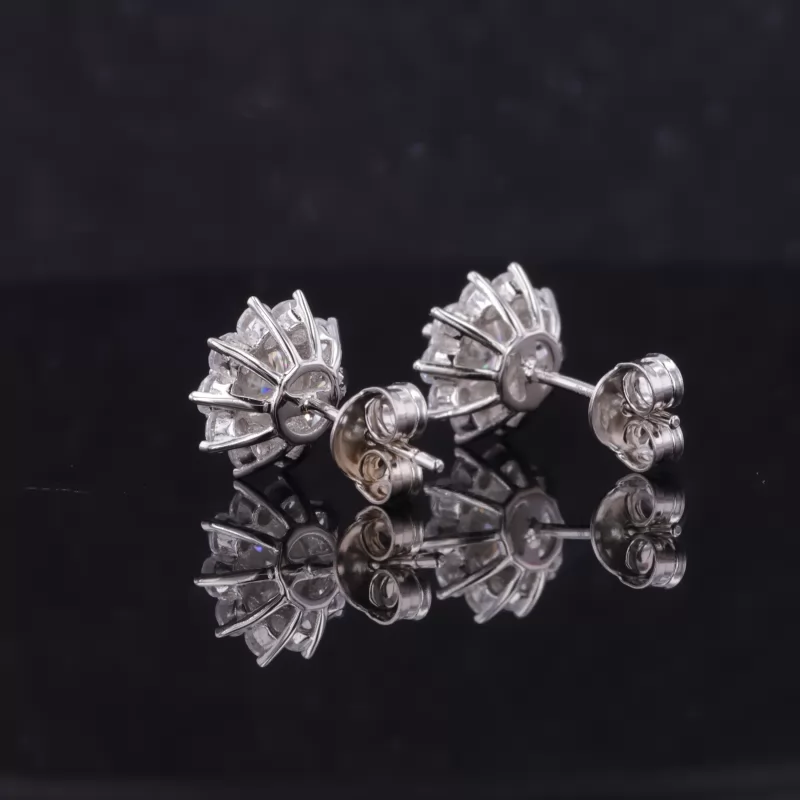 5mm Round Brilliant Cut Moissanite Halo Set S925 Sterling Silver Diamond Stud Earrings