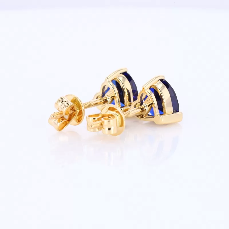 6×6mm Heart Cut Lab Grown Sapphire 18K Yellow Gold Diamond Stud Earrings
