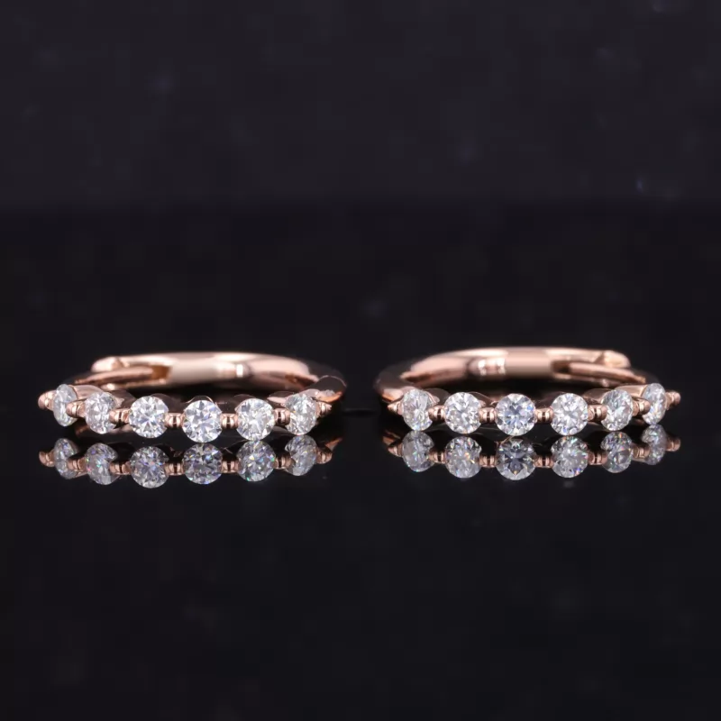 2mm Round Brilliant Cut Moissanite 14K Rose Gold Diamond Earrings