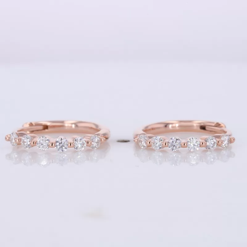 2mm Round Brilliant Cut Moissanite 14K Rose Gold Diamond Earrings