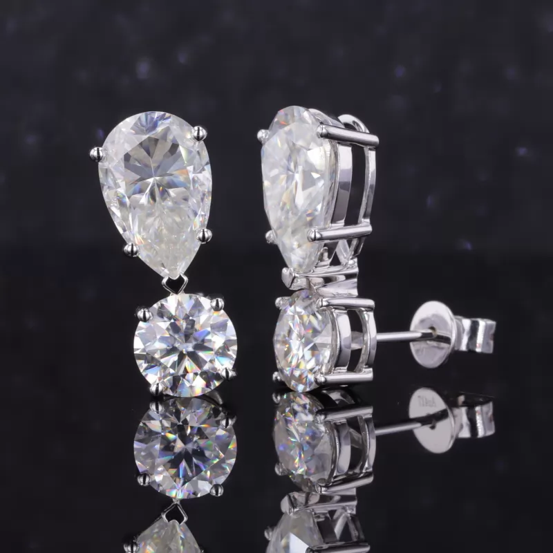 7×11mm Pear Cut Moissanite 10K White Gold Diamond Earrings