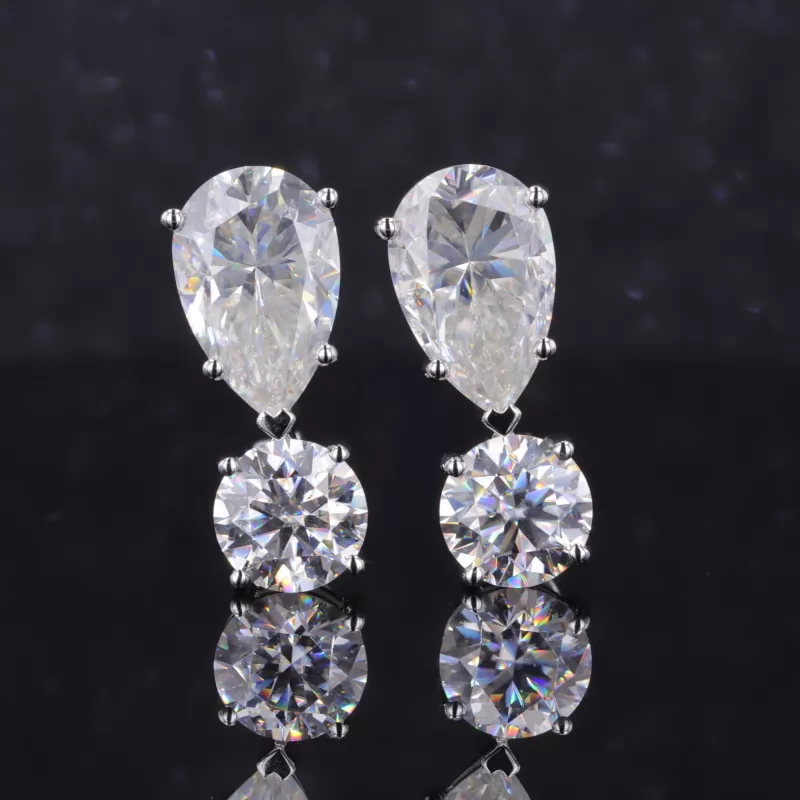 7×11mm Pear Cut Moissanite 10K White Gold Diamond Earrings