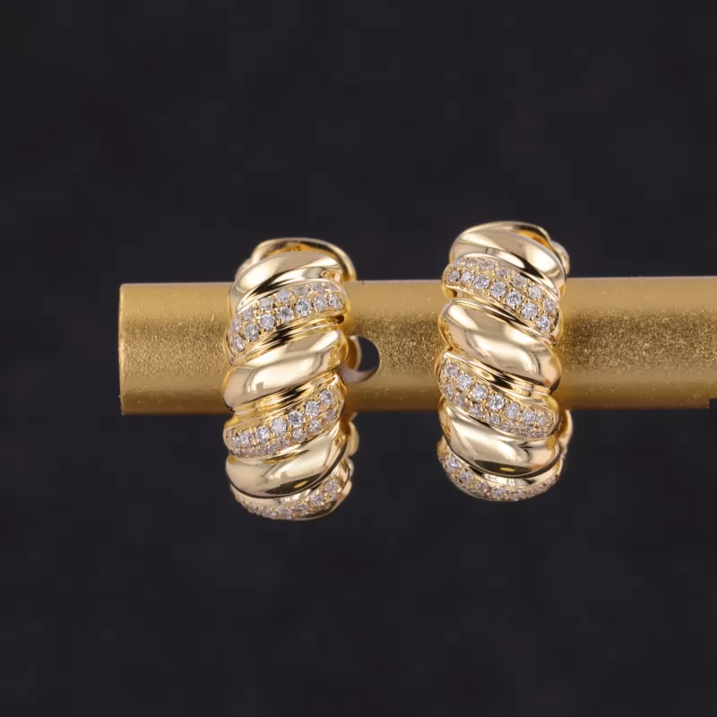 1mm Round Brilliant Cut Moissanite 18K Yellow Gold Diamond Earrings