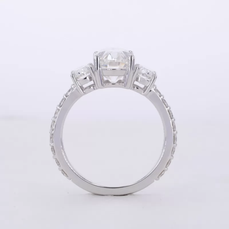 7×11mm Oval Cut Moissanite 18K White Gold Three Stone Engagement Ring