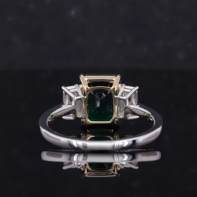 10×8mm Octagon Emerald Cut Lab Grown Emerald 14K White Gold Three Stone Engagement Ring