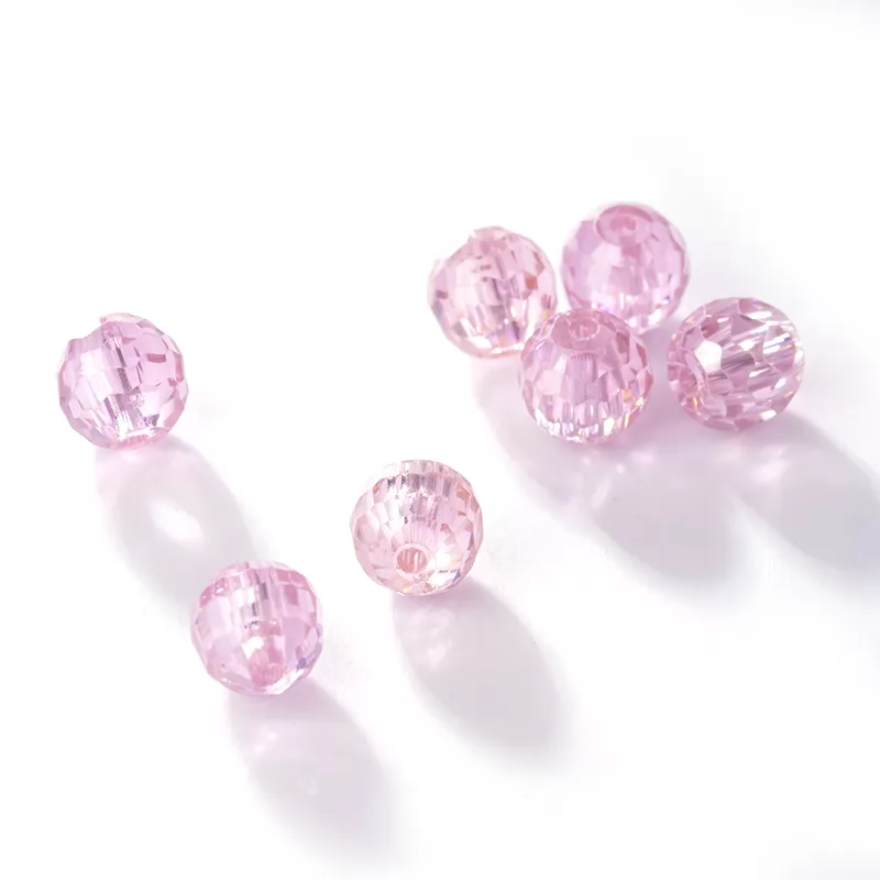 Pink Round Faceted Bead Cubic Zirconia With Hole