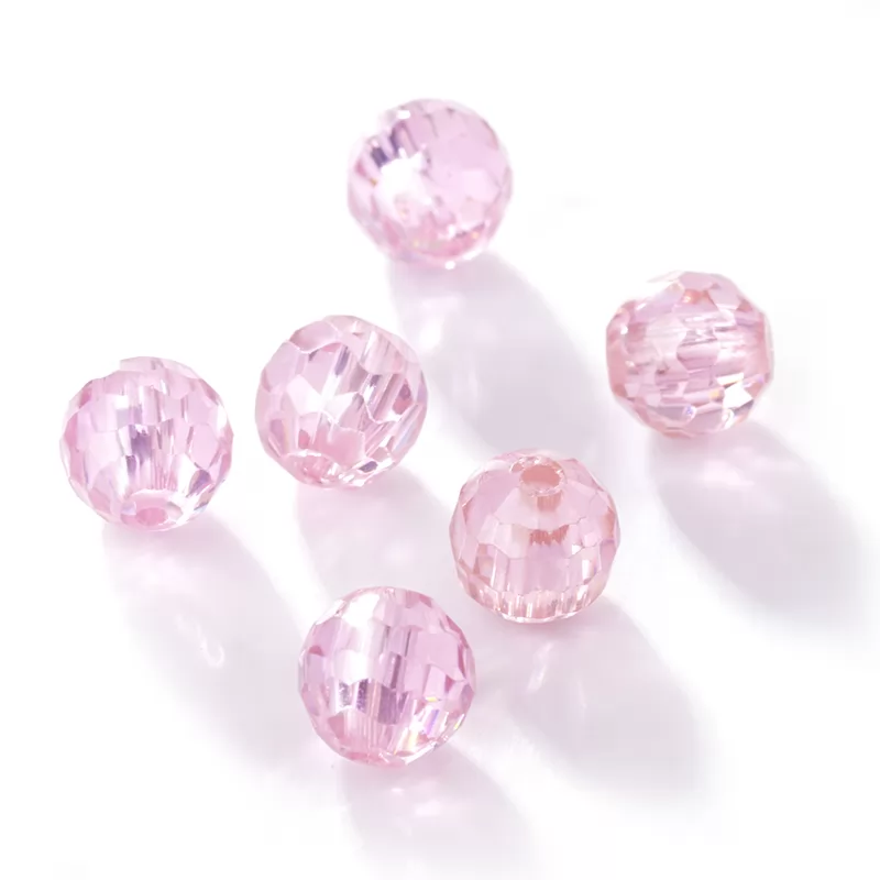 Pink Round Faceted Bead Cubic Zirconia With Hole