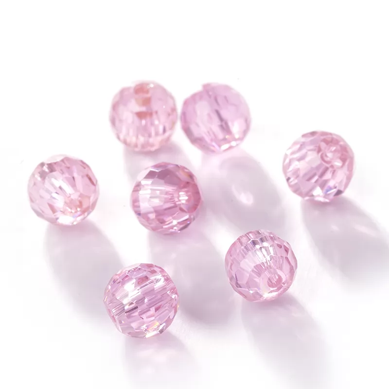 Pink Round Faceted Bead Cubic Zirconia With Hole