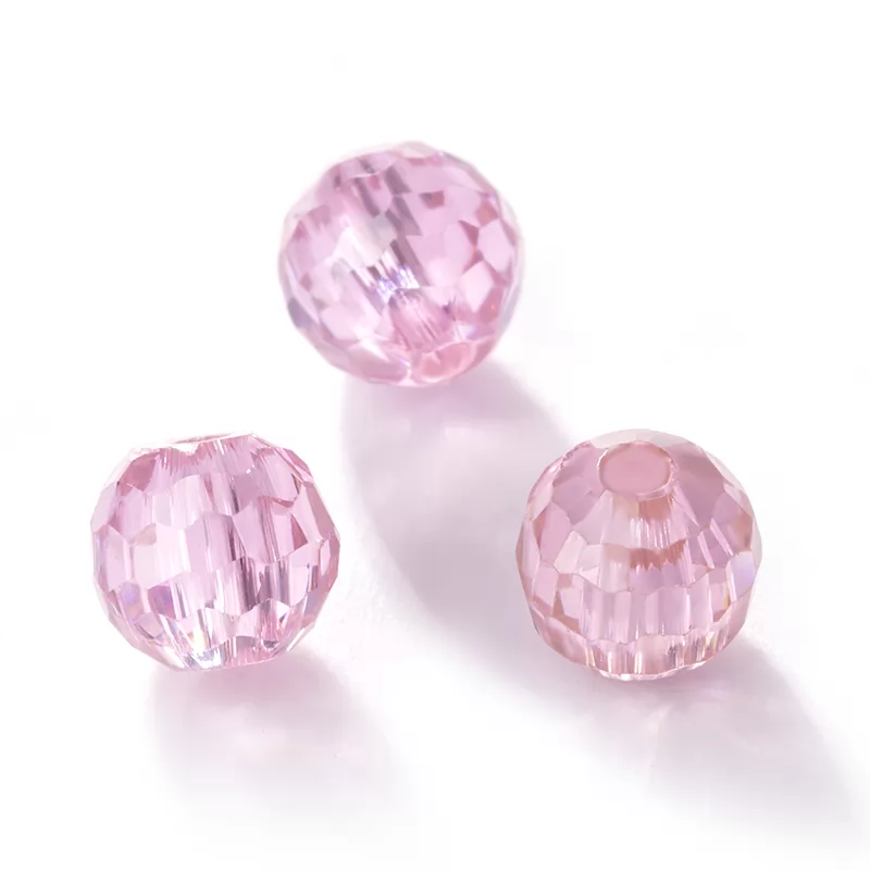 Pink Round Faceted Bead Cubic Zirconia With Hole