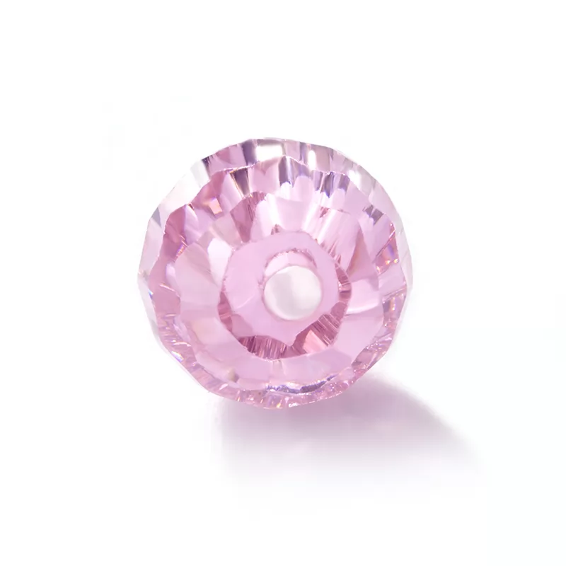 Pink Round Faceted Bead Cubic Zirconia With Hole