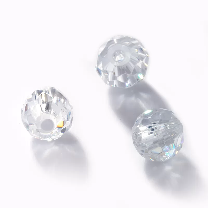 White Round Faceted Bead Cubic Zirconia With Hole