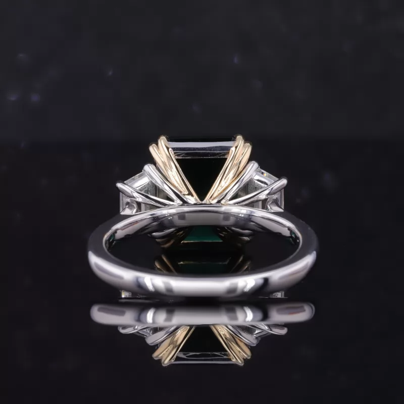 9×11mm Octagon Emerald Cut Lab Grown Emerald 14K White Gold Three Stone Engagement Ring