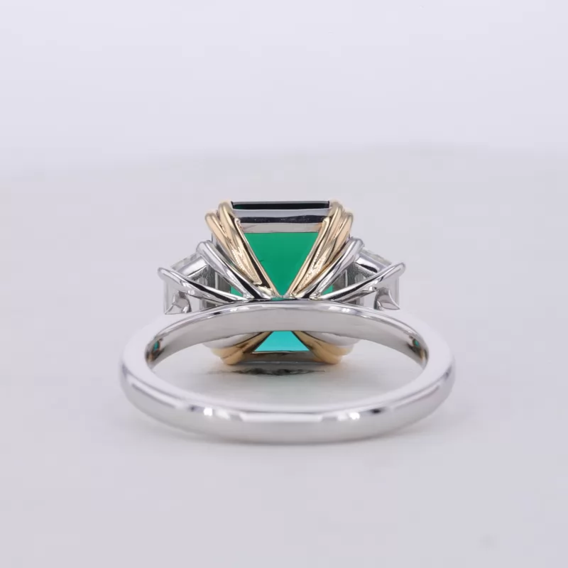 9×11mm Octagon Emerald Cut Lab Grown Emerald 14K White Gold Three Stone Engagement Ring