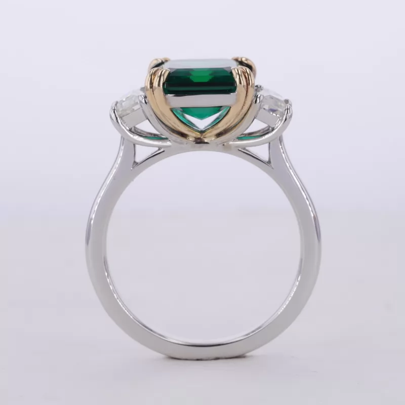 9×11mm Octagon Emerald Cut Lab Grown Emerald 14K White Gold Three Stone Engagement Ring