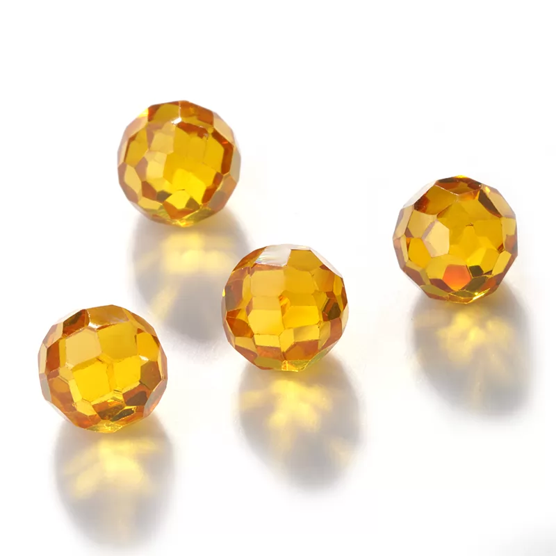 Dark Yellow Round Faceted Bead Cubic Zirconia