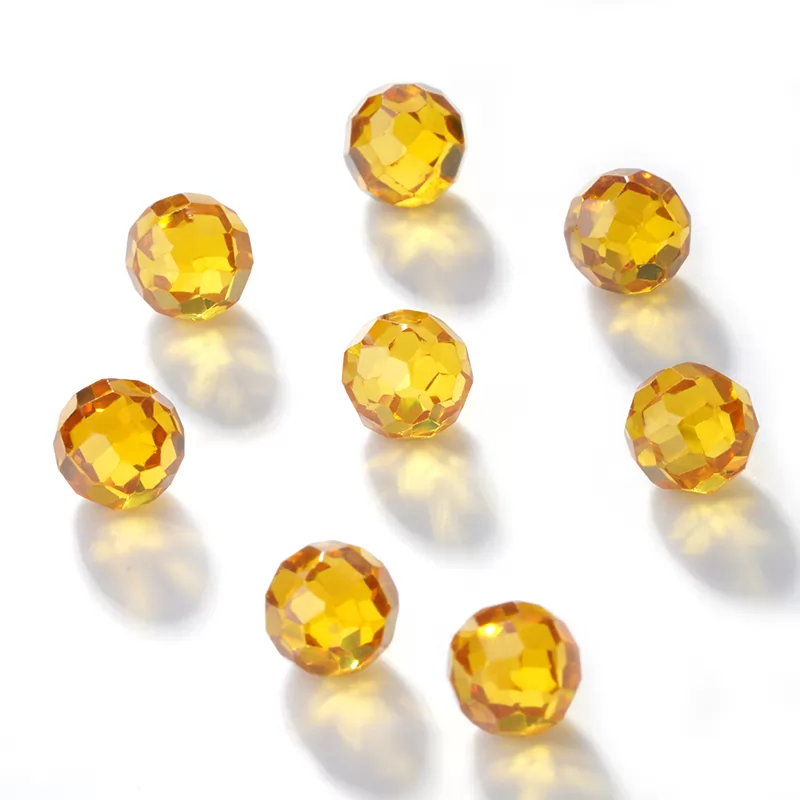 Dark Yellow Round Faceted Bead Cubic Zirconia