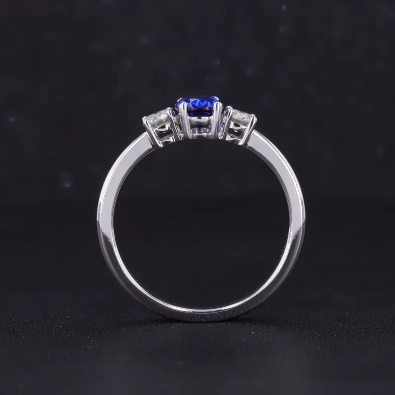 5×7mm Oval Cut Lab Grown Sapphire 14K White Gold Three Stone Engagement Ring