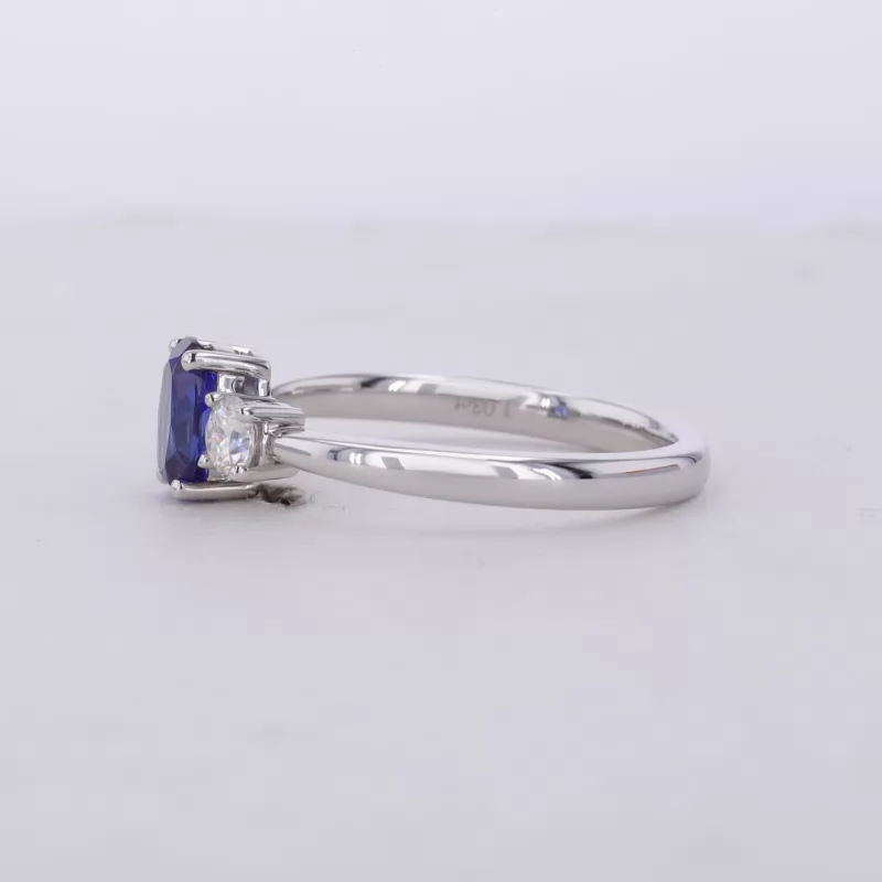 5×7mm Oval Cut Lab Grown Sapphire 14K White Gold Three Stone Engagement Ring