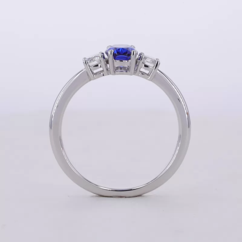 5×7mm Oval Cut Lab Grown Sapphire 14K White Gold Three Stone Engagement Ring