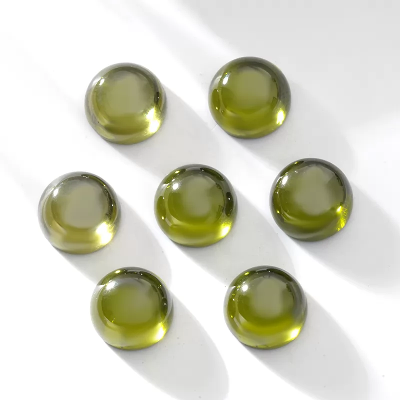 Peridot Color Flat Back Round Cabochon Cubic Zirconia