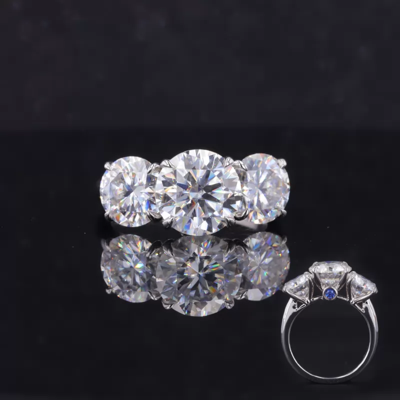 8.5mm Round Brilliant Cut Moissanite 18K White Gold Three Stone Engagement Ring