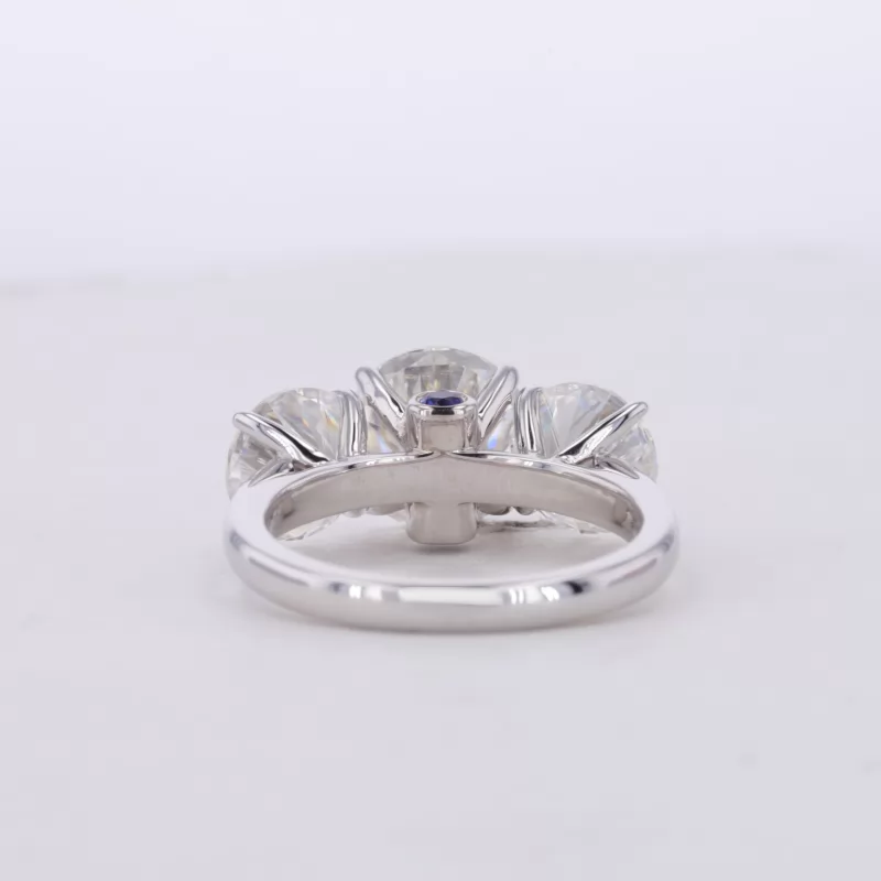 8.5mm Round Brilliant Cut Moissanite 18K White Gold Three Stone Engagement Ring