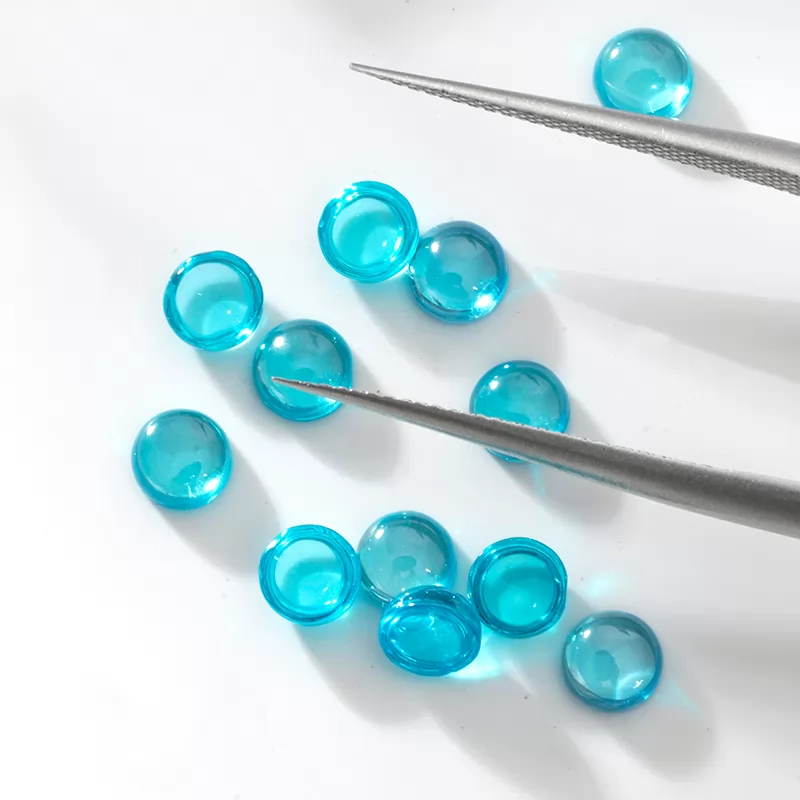 Mid Aqua Color Flat Back Round Cabochon Cubic Zirconia