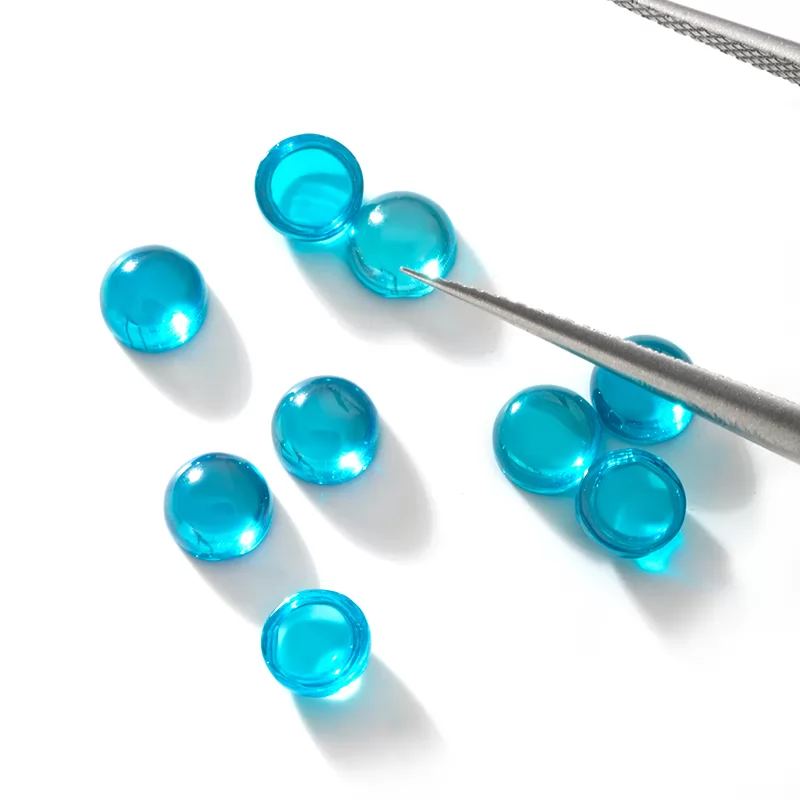 Dark Aqua Color Flat Back Round Cabochon Cubic Zirconia