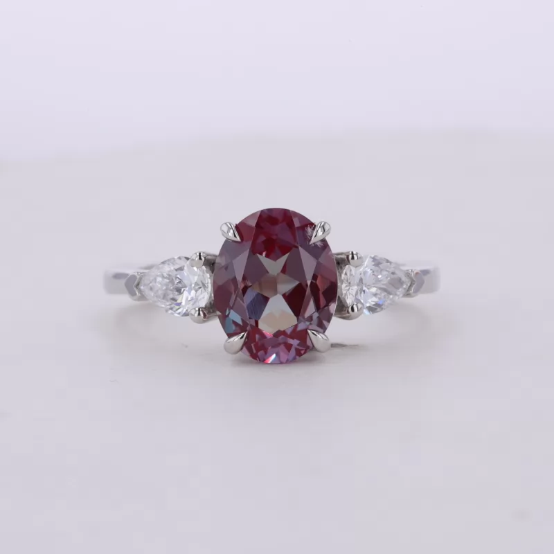 8×10mm Oval Cut Lab Grown Alexandrite Sapphire PT950 Three Stone Engagement Ring