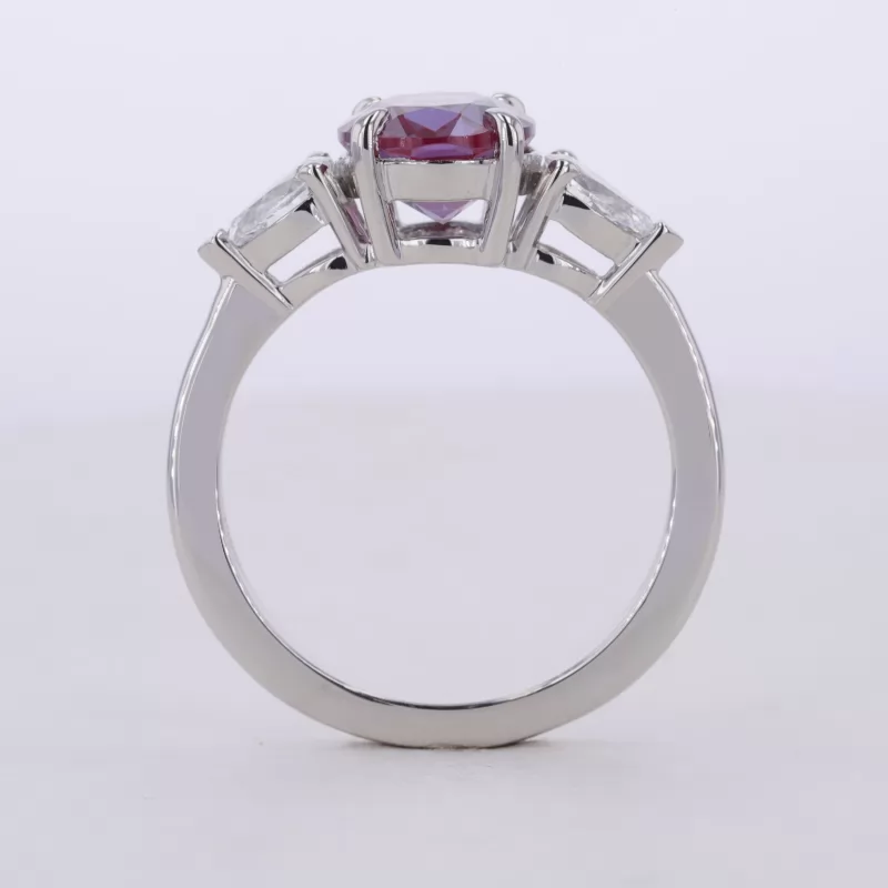 8×10mm Oval Cut Lab Grown Alexandrite Sapphire PT950 Three Stone Engagement Ring