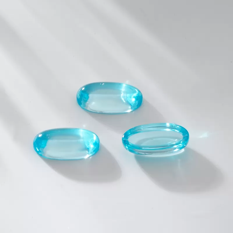 Aqua Blue Flat Back Oval Cabochon Cubic Zirconia