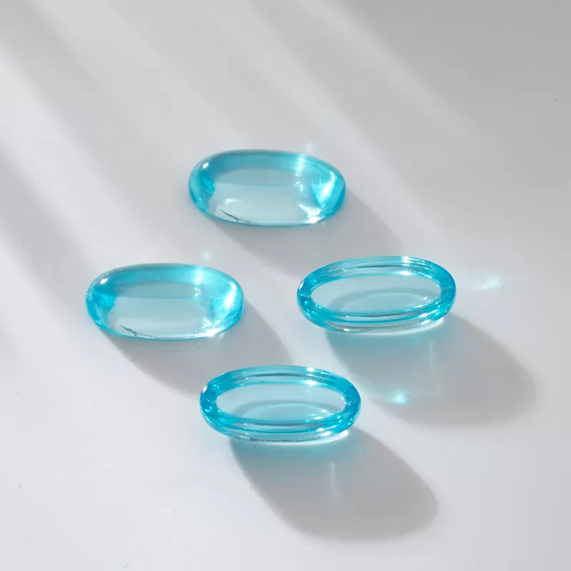 Aqua Blue Flat Back Oval Cabochon Cubic Zirconia