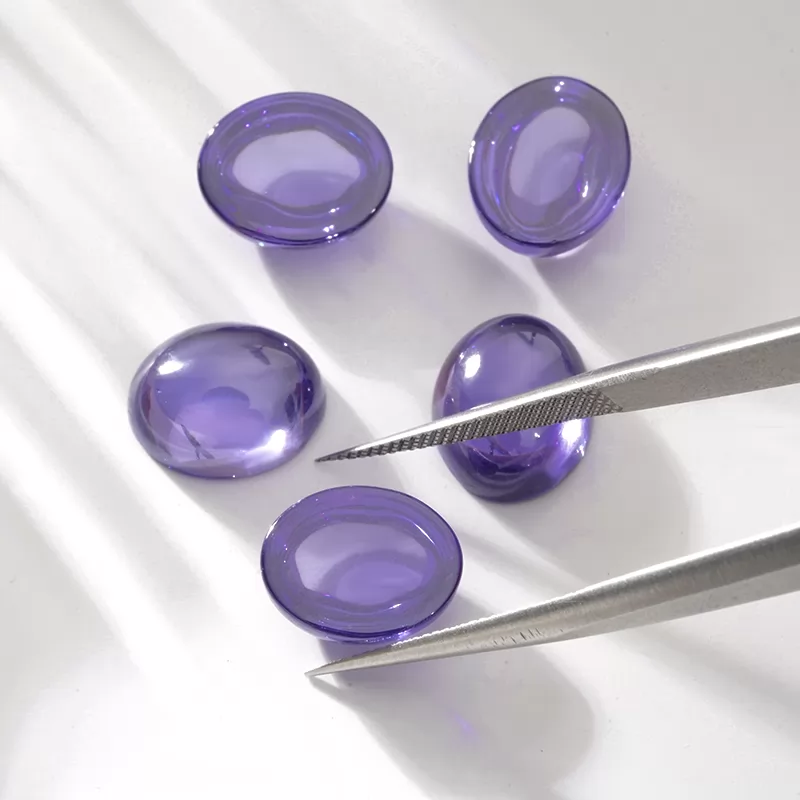 Violet Flat Back Oval Cabochon Cubic Zirconia