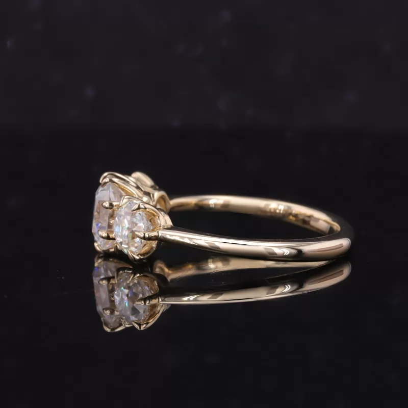 5.5×6.5mm Oval Cut Moissanite 10K Yellow Gold Three Stone Engagement Ring