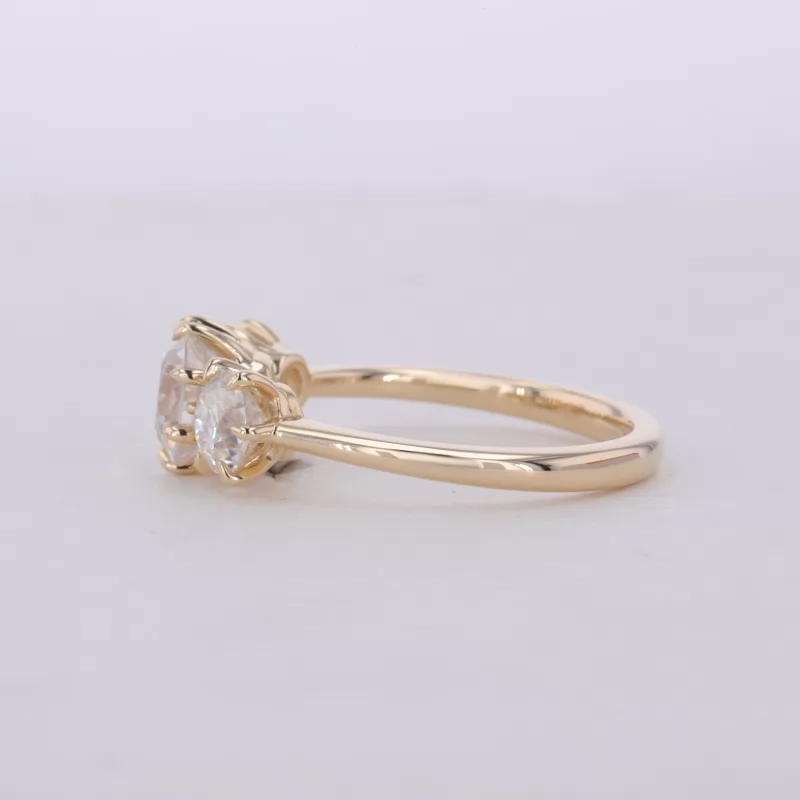 5.5×6.5mm Oval Cut Moissanite 10K Yellow Gold Three Stone Engagement Ring