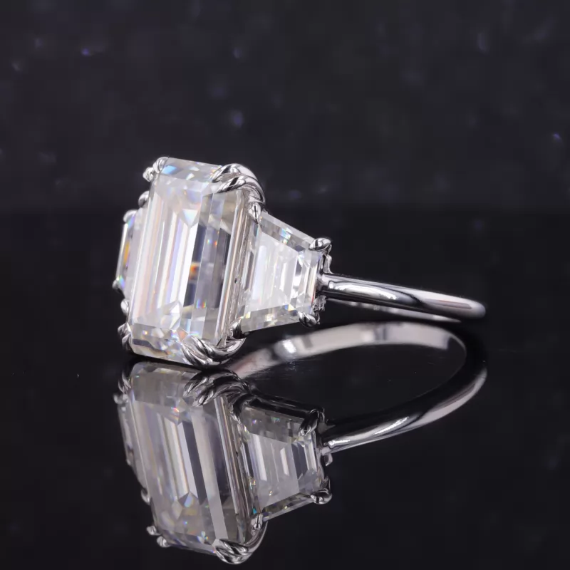 9×17mm Octagon Emerald Cut Moissanite 9K White Gold Three Stone Engagement Ring