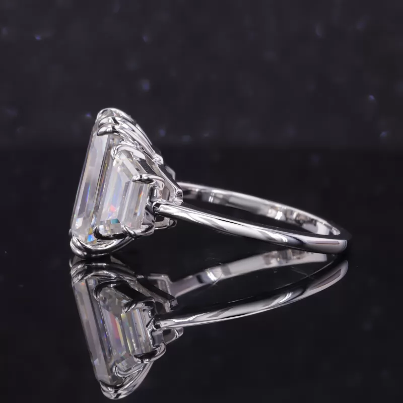 9×17mm Octagon Emerald Cut Moissanite 9K White Gold Three Stone Engagement Ring