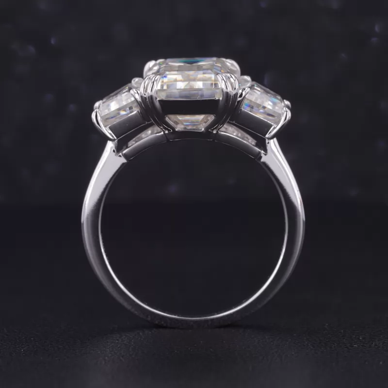 9×17mm Octagon Emerald Cut Moissanite 9K White Gold Three Stone Engagement Ring