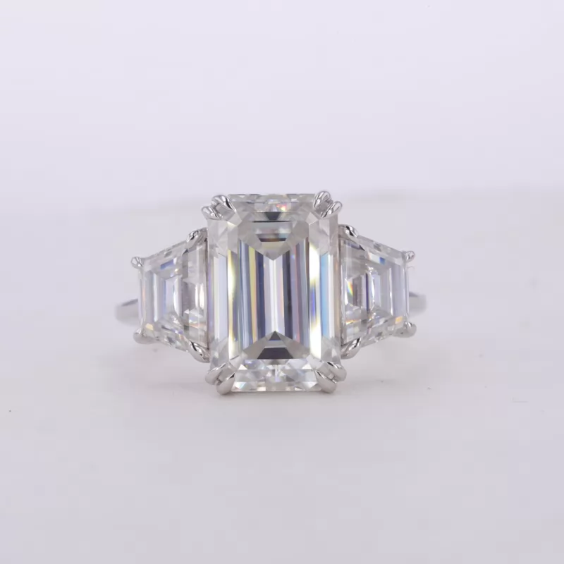 9×17mm Octagon Emerald Cut Moissanite 9K White Gold Three Stone Engagement Ring