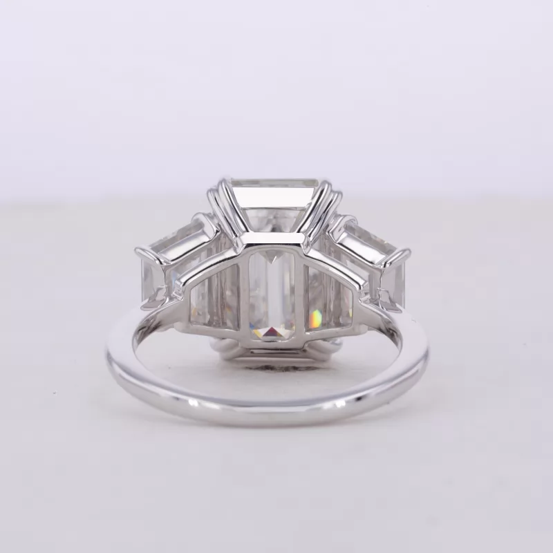 9×17mm Octagon Emerald Cut Moissanite 9K White Gold Three Stone Engagement Ring