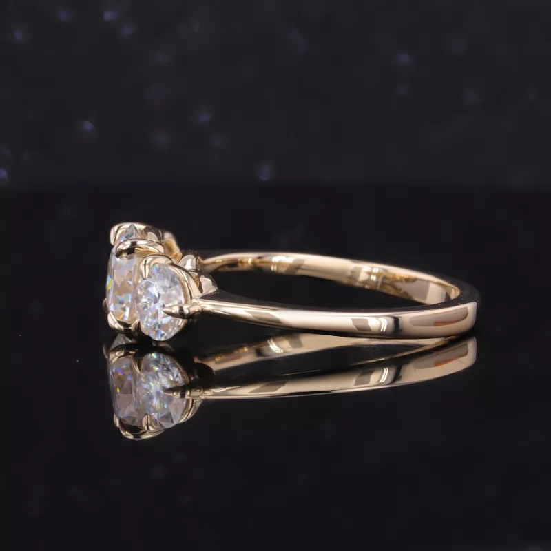 7.3mm Round Brilliant Cut Moissanite 10K Yellow Gold Three Stone Engagement Ring